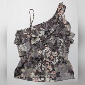 Express Floral One-Shoulder Top - Gray and Pink